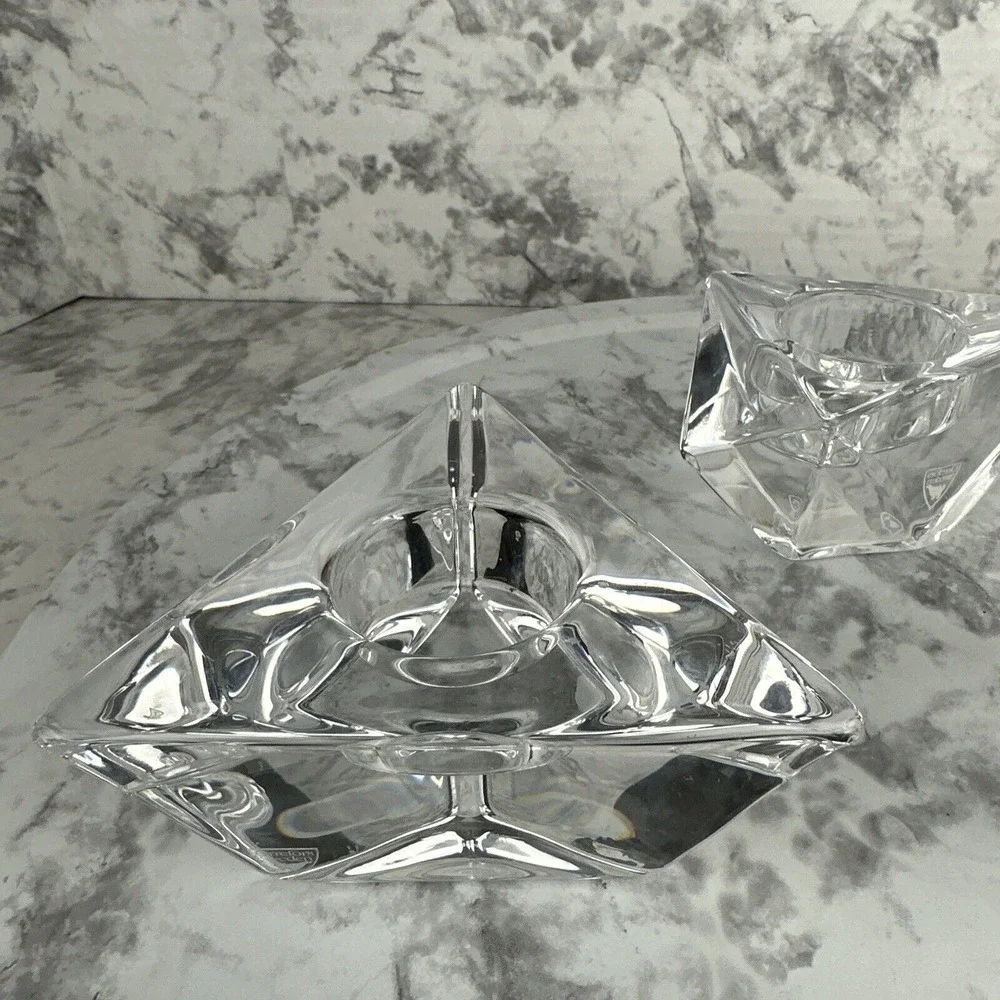 Orrefors Sweden Heavy Crystal Tea Light‎ Votive Holder Set of 3 Geometric
